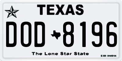 TX license plate DOD8196