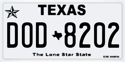 TX license plate DOD8202