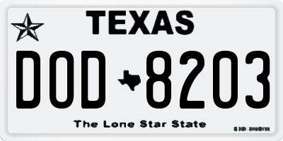 TX license plate DOD8203