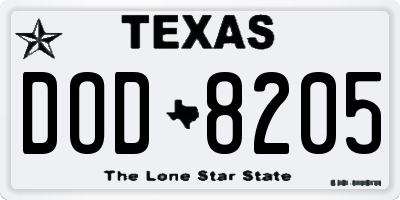 TX license plate DOD8205