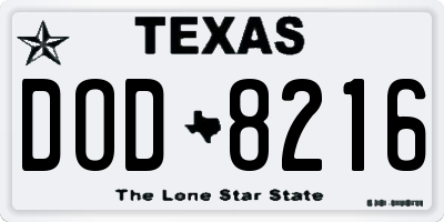 TX license plate DOD8216