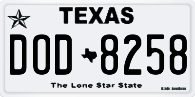 TX license plate DOD8258