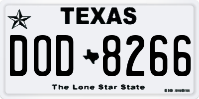 TX license plate DOD8266