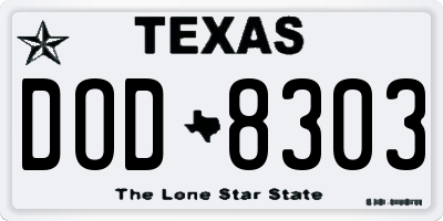 TX license plate DOD8303
