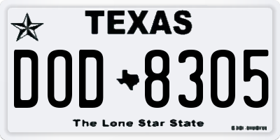 TX license plate DOD8305