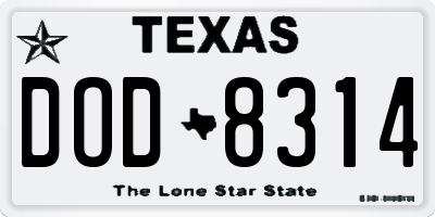 TX license plate DOD8314