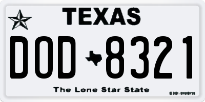 TX license plate DOD8321
