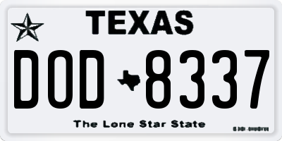TX license plate DOD8337