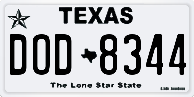 TX license plate DOD8344