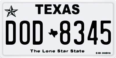 TX license plate DOD8345
