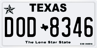 TX license plate DOD8346