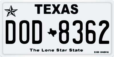 TX license plate DOD8362