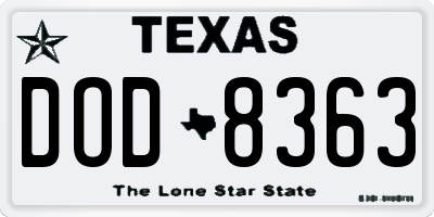 TX license plate DOD8363