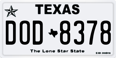 TX license plate DOD8378