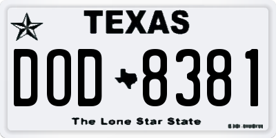 TX license plate DOD8381
