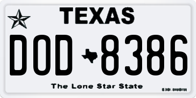 TX license plate DOD8386