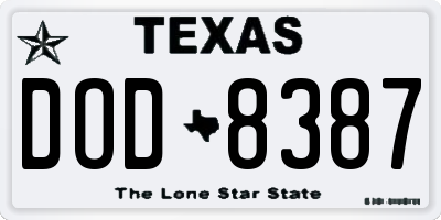 TX license plate DOD8387