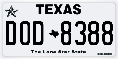 TX license plate DOD8388