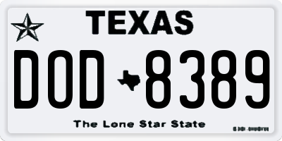 TX license plate DOD8389