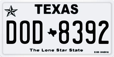 TX license plate DOD8392