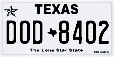 TX license plate DOD8402