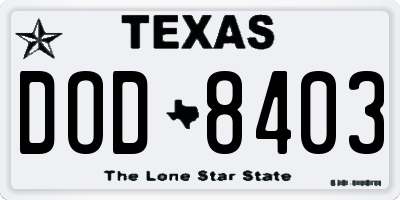 TX license plate DOD8403