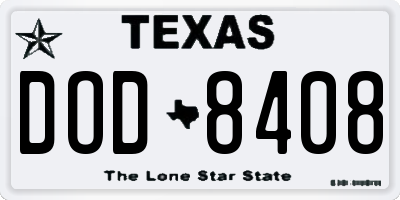 TX license plate DOD8408