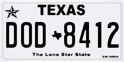 TX license plate DOD8412