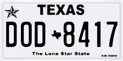 TX license plate DOD8417