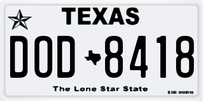 TX license plate DOD8418
