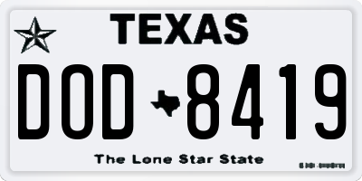 TX license plate DOD8419