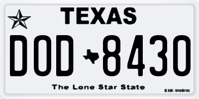 TX license plate DOD8430