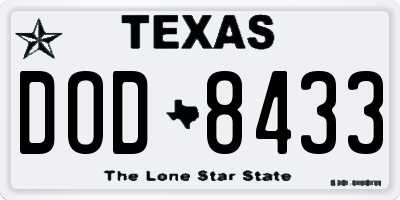 TX license plate DOD8433