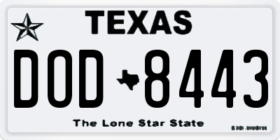 TX license plate DOD8443