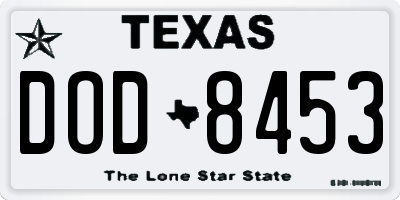 TX license plate DOD8453