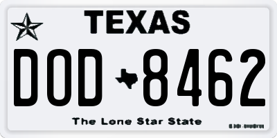 TX license plate DOD8462
