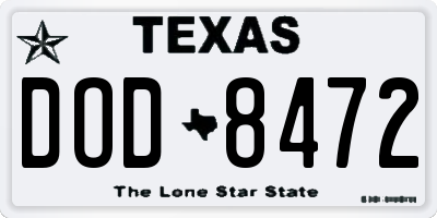 TX license plate DOD8472