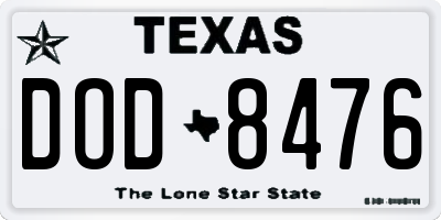 TX license plate DOD8476