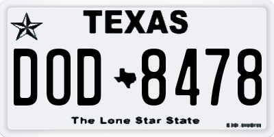 TX license plate DOD8478