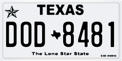 TX license plate DOD8481