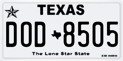 TX license plate DOD8505