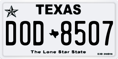 TX license plate DOD8507