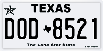 TX license plate DOD8521