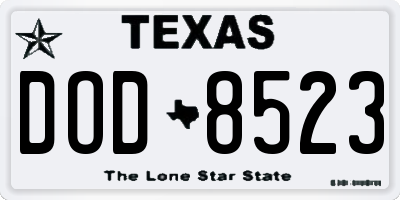 TX license plate DOD8523