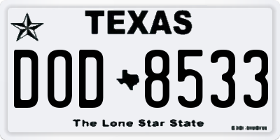 TX license plate DOD8533