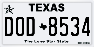 TX license plate DOD8534
