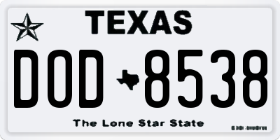 TX license plate DOD8538
