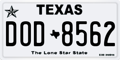 TX license plate DOD8562
