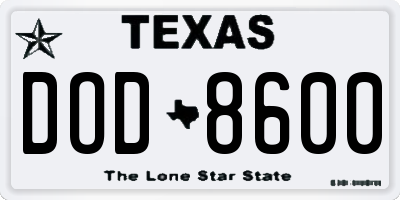 TX license plate DOD8600