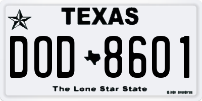 TX license plate DOD8601
